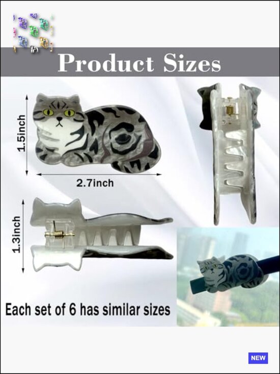 6-Piece Cat Hair Claw Clips Set Cute Animal Barrettes for Women main image 7